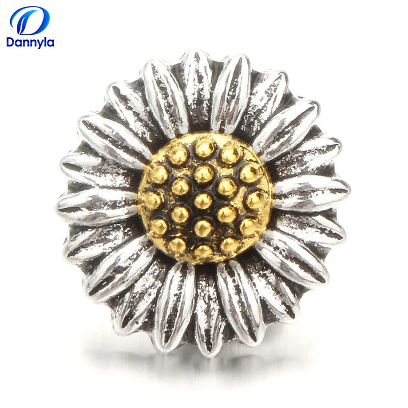 Colorful Mix Flower 18mm Snap On Charms With Rhinestones