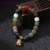 Colorful Natural Gems Bracelet Women Beaded Bangle Charm Fine Jewelry