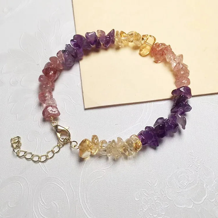 Colorful Citrine Crystal Bracelet Pink Quartz Gravel Chips