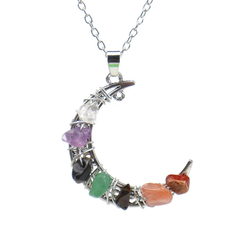 Colorful Crystal Gravel Beaded Necklace Healthy Crescent Choker