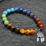 Gemstone Beads Silver Bells Bracelet Chakra Jewelry Couple Gift