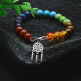 Gemstone Beads Silver Bells Bracelet Chakra Jewelry Couple Gift