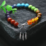 Gemstone Beads Silver Bells Bracelet Chakra Jewelry Couple Gift