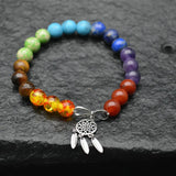 Gemstone Beads Silver Bells Bracelet Chakra Jewelry Couple Gift