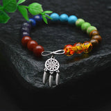 Gemstone Beads Silver Bells Bracelet Chakra Jewelry Couple Gift