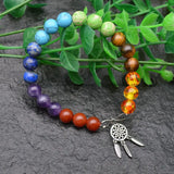 Gemstone Beads Silver Bells Bracelet Chakra Jewelry Couple Gift