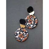 Colorful Floral Abstract Polymer Clay Brass Hoop Dangle Earrings