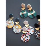 Colorful Floral Abstract Polymer Clay Brass Hoop Dangle Earrings