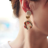 Colorful Floral Abstract Polymer Clay Brass Hoop Dangle Earrings
