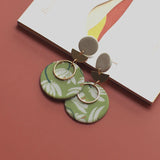 Colorful Floral Abstract Polymer Clay Brass Hoop Dangle Earrings