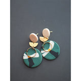 Colorful Floral Abstract Polymer Clay Brass Hoop Dangle Earrings