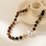 Colorful Natural Stone Pearl Necklace For Women