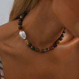 Colorful Natural Stone Pearl Necklace For Women