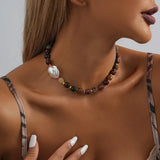Colorful Natural Stone Pearl Necklace For Women