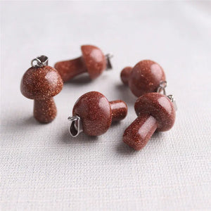 Natural Stone Mushroom Pendant Turquoise Tigereye Unakite Charms