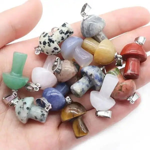 Natural Stone Mushroom Pendant Turquoise Tigereye Unakite Charms