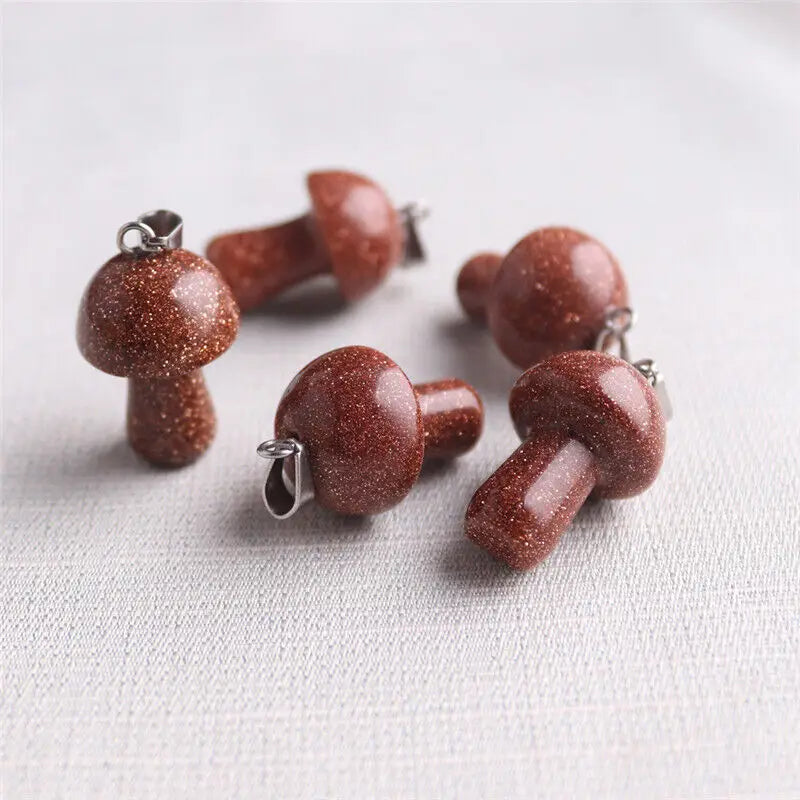 Natural Stone Mushroom Pendant Turquoise Tigereye Unakite Charms