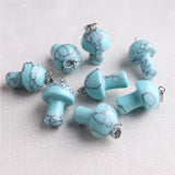 Natural Stone Mushroom Pendant Turquoise Tigereye Unakite Charms