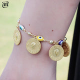 Colorful Evil Eye Charm Bracelet Portrait Coin Link Bracelet Punk Gothic Jewelry