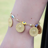 Colorful Evil Eye Charm Bracelet Portrait Coin Link Bracelet Punk Gothic Jewelry