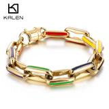 Colorful Painted Stainless Steel Chain Charm Bracelet for Men