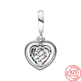 S925 Silver Family Heart Globe Dangle Charm for Bracelet & Necklace