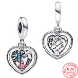 S925 Silver Family Heart Globe Dangle Charm for Bracelet & Necklace