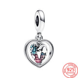 S925 Silver Family Heart Globe Dangle Charm for Bracelet & Necklace