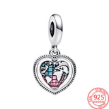 S925 Silver Family Heart Globe Dangle Charm for Bracelet & Necklace