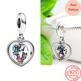 S925 Silver Family Heart Globe Dangle Charm for Bracelet & Necklace