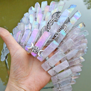 Pink Raw Crystal Witch Halloween Crown Hairband