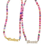 Colorful Polymer Clay Disc Bead Stainless Steel Rainbow Name Necklace