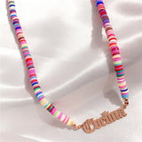 Colorful Polymer Clay Disc Bead Stainless Steel Rainbow Name Necklace