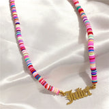 Colorful Polymer Clay Disc Bead Stainless Steel Rainbow Name Necklace