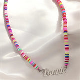 Colorful Polymer Clay Disc Bead Stainless Steel Rainbow Name Necklace