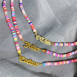 Colorful Polymer Clay Disc Bead Stainless Steel Rainbow Name Necklace