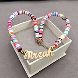 Colorful Polymer Clay Disc Bead Stainless Steel Rainbow Name Necklace