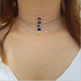 Rainbow CZ Engagement Choker Tennis Chain Necklace