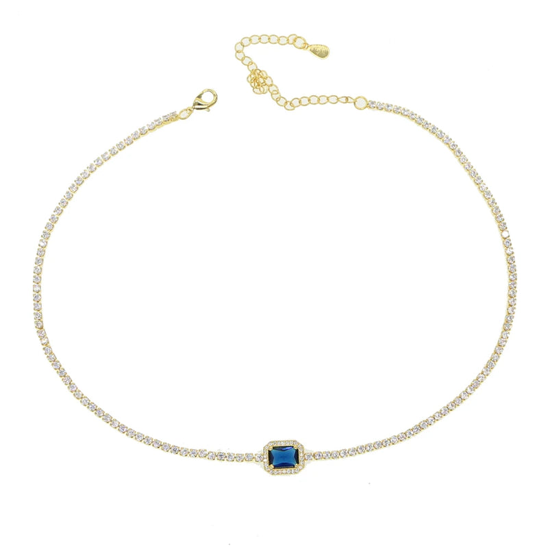 Rainbow CZ Engagement Choker Tennis Chain Necklace