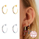 Rainbow Zircon 925 Silver Hoop Earrings Punk CZ Jewelry