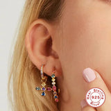 Rainbow Zircon 925 Silver Hoop Earrings Punk CZ Jewelry