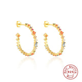 Rainbow Zircon 925 Silver Hoop Earrings Punk CZ Jewelry