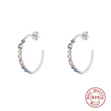 Rainbow Zircon 925 Silver Hoop Earrings Punk CZ Jewelry