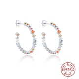 Rainbow Zircon 925 Silver Hoop Earrings Punk CZ Jewelry