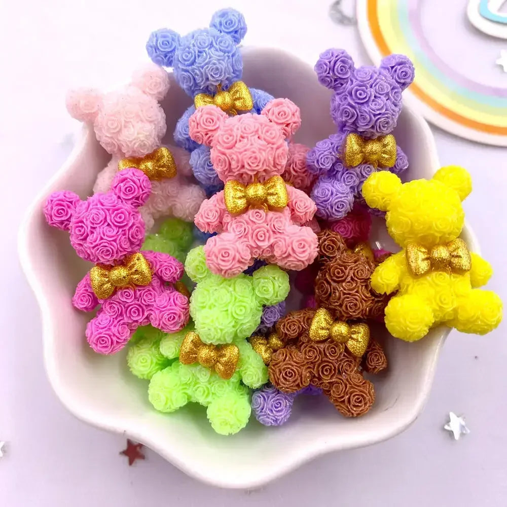 Resin Cartoon Bow Rose Bear Flatback Stone 8PCS DIY Wedding Decor