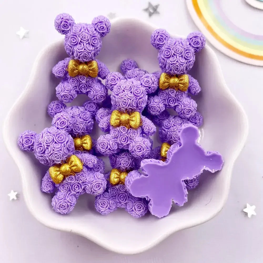 Resin Cartoon Bow Rose Bear Flatback Stone 8PCS DIY Wedding Decor