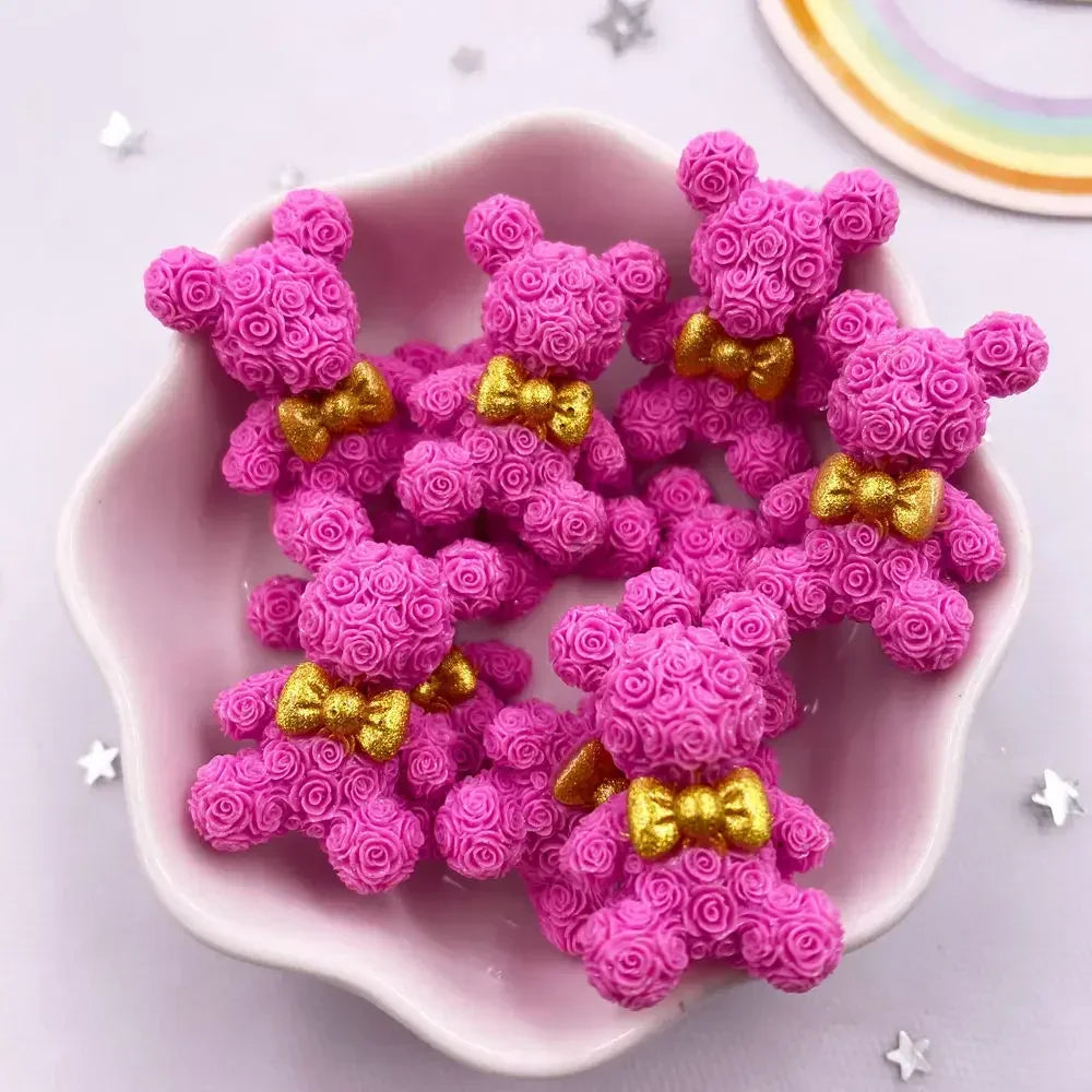 Resin Cartoon Bow Rose Bear Flatback Stone 8PCS DIY Wedding Decor