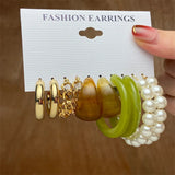 Colorful Resin Earrings Set Pearl Hoop Candy Metal Mix Match Style