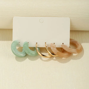 Colorful Resin Earrings Set Pearl Hoop Candy Metal Mix Match Style