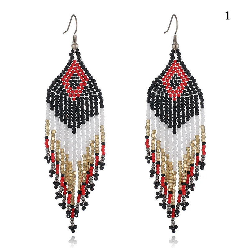 Bohemian Colorful Beaded Earrings Multicolour Hook Jewelry